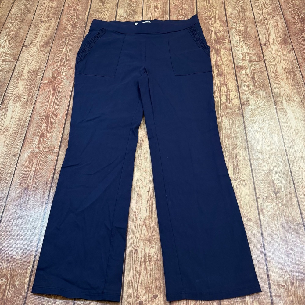 89th & Madison Pull On Pants Womens Medium Blue Crochet Trim Patch Pockets